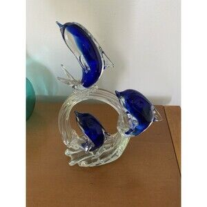 Murano Style 3 Dolphins Sculpture Hand-Blown Art Glass